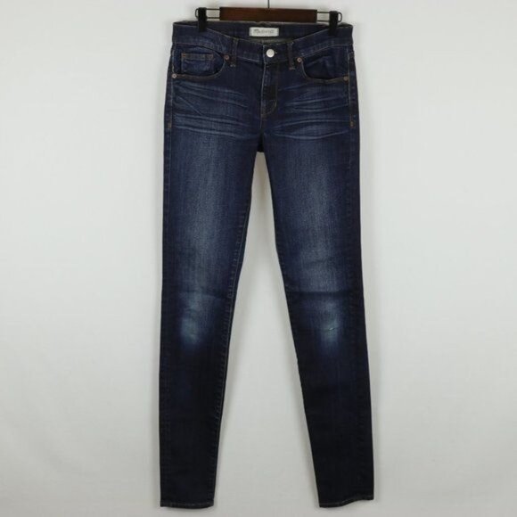 Madewell Women's Size 27 Blue Mid Rise Tall Inseam Distressed Skinny Jeans - Picture 1 of 11